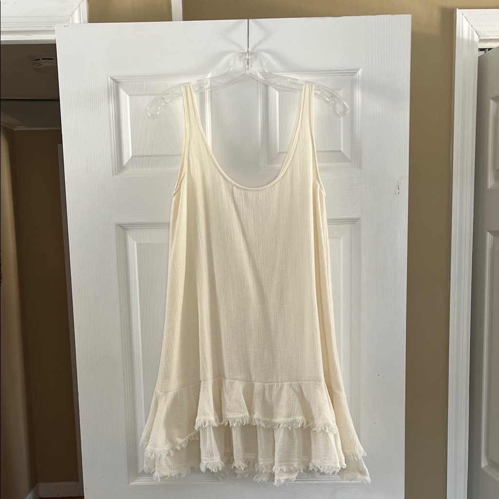 Women’s Cream Tiered Ruffle Tank Dress